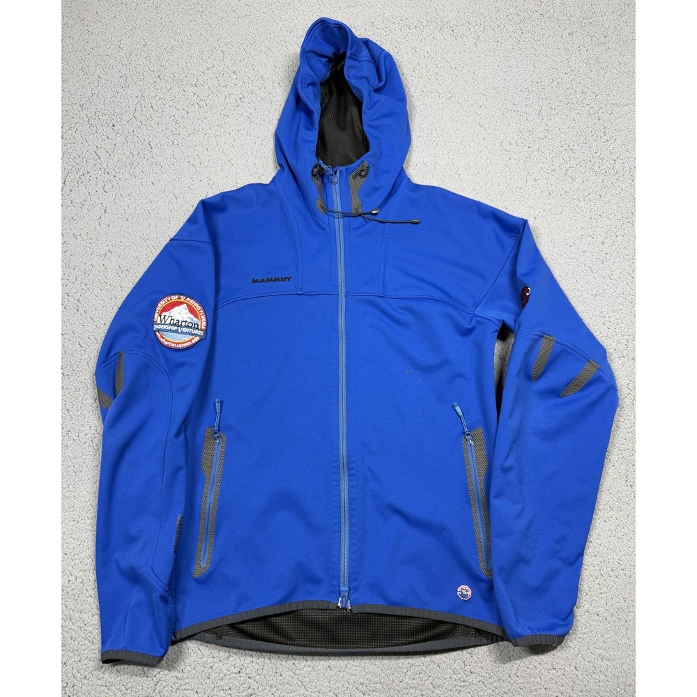 Mammut Jacket Mens Medium Blue Hooded Softshell Full Zip Wharton Patch Hiking
